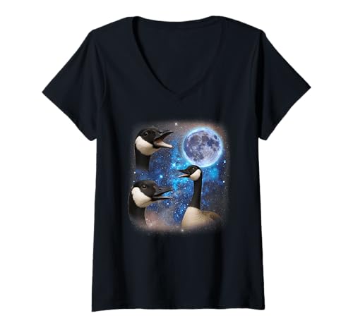 Damen DREI Gänse heulen am Mond seltsam Meme Gans T-Shirt mit V-Ausschnitt Damen DREI Gänse heulen am Mond seltsam Meme Gans T-Shirt mit V-Ausschnitt von Triple Cursed Moon