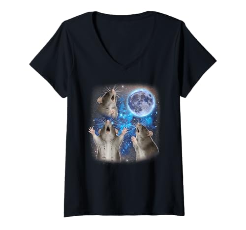 Damen DREI Ratten heulen den Mond an Seltsame Meme-Ratte T-Shirt mit V-Ausschnitt Damen DREI Ratten heulen den Mond an Seltsame Meme-Ratte T-Shirt mit V-Ausschnitt von Triple Cursed Moon
