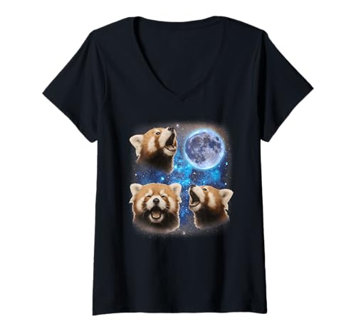Damen DREI rote Pandas heulen den Mond an Seltsames Meme Rote Pandas T-Shirt mit V-Ausschnitt Damen DREI rote Pandas heulen den Mond an Seltsames Meme Rote Pandas T-Shirt mit V-Ausschnitt von Triple Cursed Moon