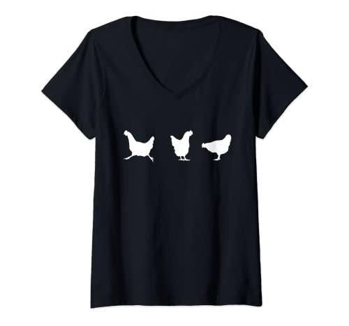 Damen Hemd mit drei Hühnern, lustiges, süßes Geflügel, Hühner, Bauern, Geschenk T-Shirt mit V-Ausschnitt von Triple G Mavs