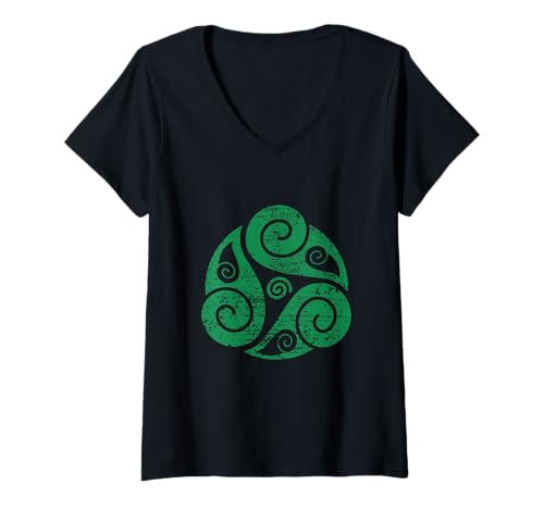 Damen Dreifachspirale Triskelion The Celtic Triskele T-Shirt mit V-Ausschnitt von Triple Spiral Tess Triskelion The Celtic Triskele