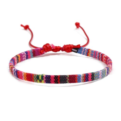 TRIPLE K&S Surfer armband Herren & Damen • 100% Wasserfest & Handmade • Perlen-Armband Boho Stoff-Armband • Hippie Sommer Strand-Schmuck (Red & Multicolor Stripes) von TRIPLE K&S