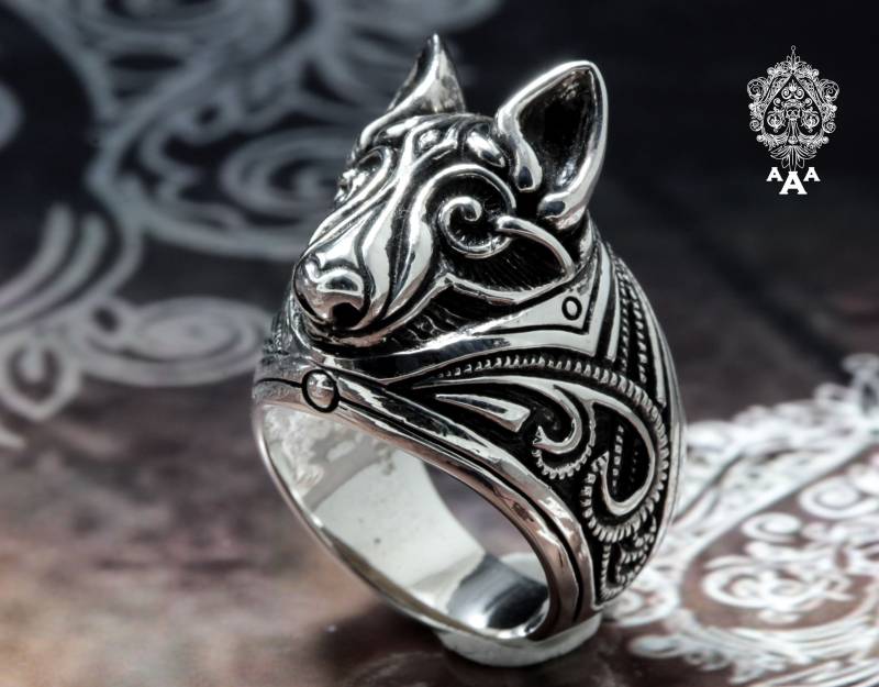 Fenrir Wolf Wikingerring Silber Ring Tierring Sterling 925 Schwarz von TripleAceStore