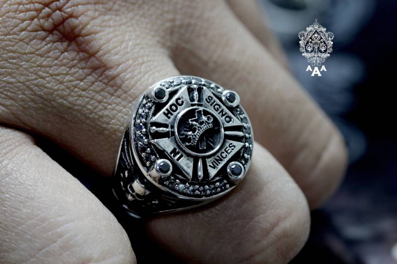 Tempelritter Ring, in Hoc Signo Vinces Ritter Ring, Ritter in Hoc Signomasonic Freimaurer Ring Silber 925 von TripleAceStore