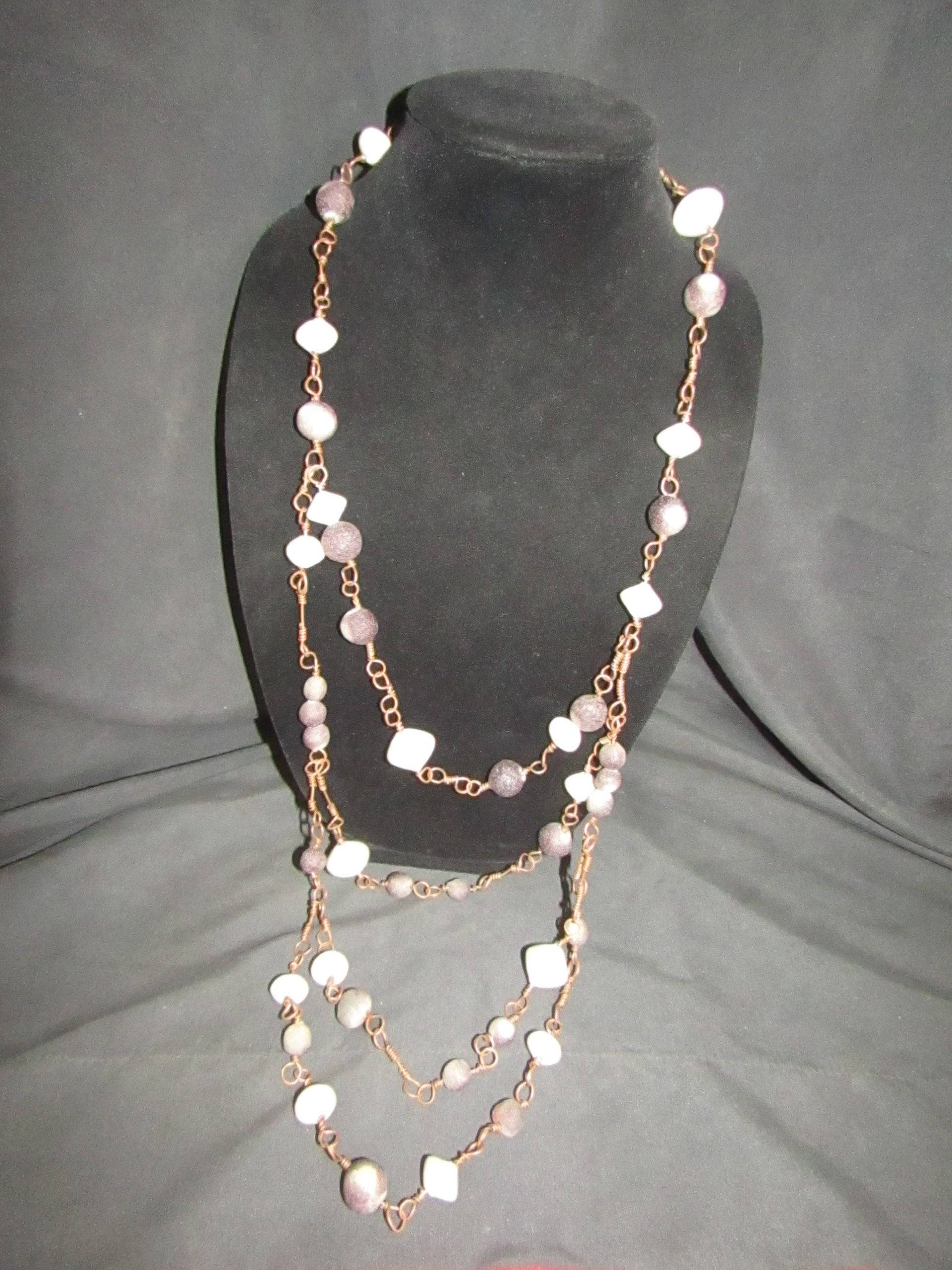 Vintage Kupfer & Porzellan Perlen Halskette von TripleRBoutique