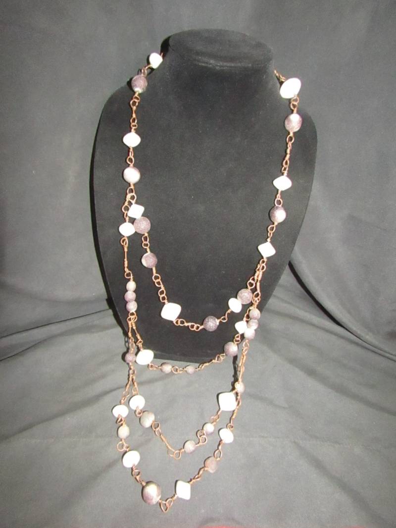 Vintage Kupfer & Porzellan Perlen Halskette von TripleRBoutique