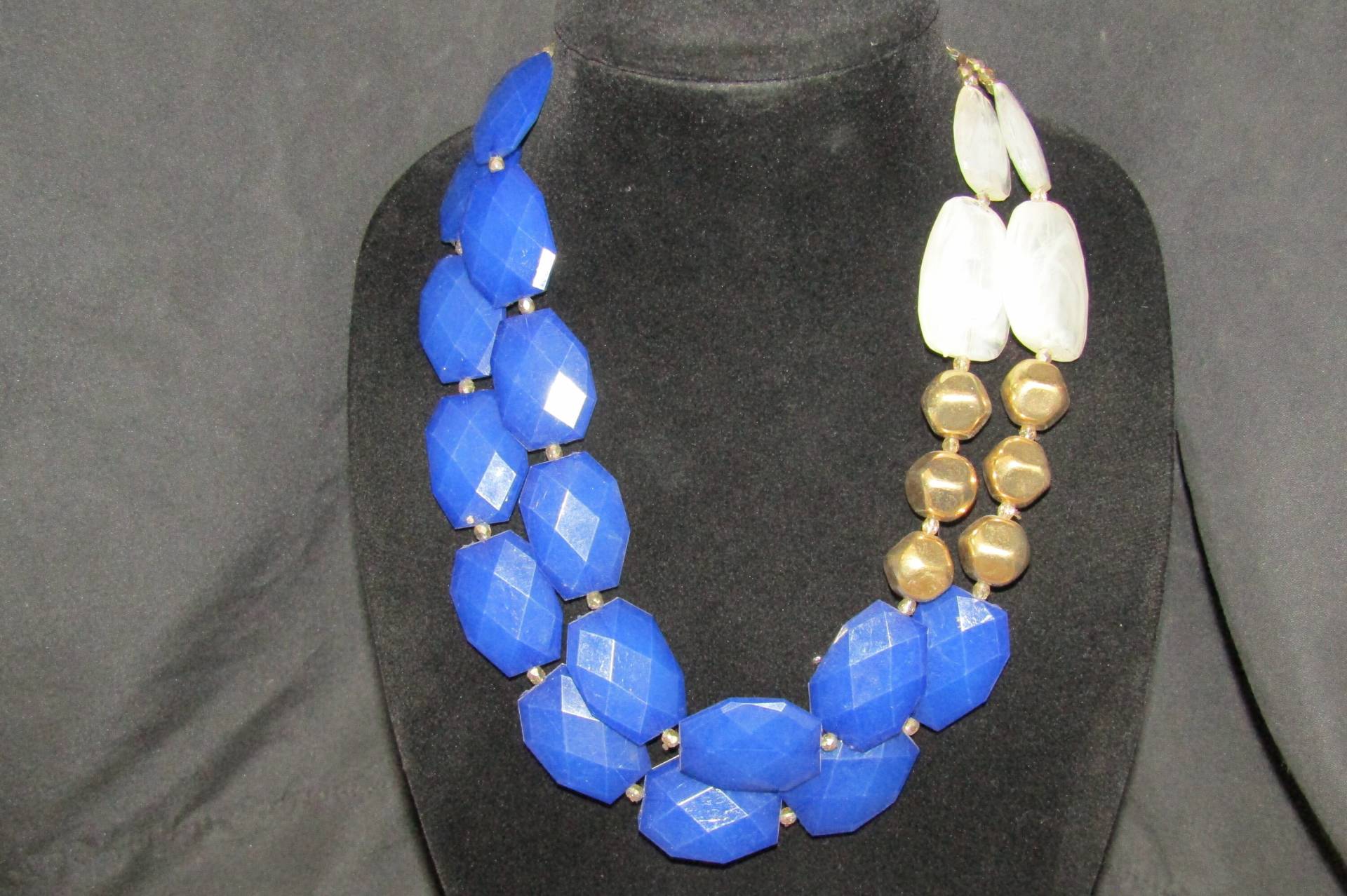 Vtg 80Er Blau, Weiß, & Gold Mode Halskette von TripleRBoutique