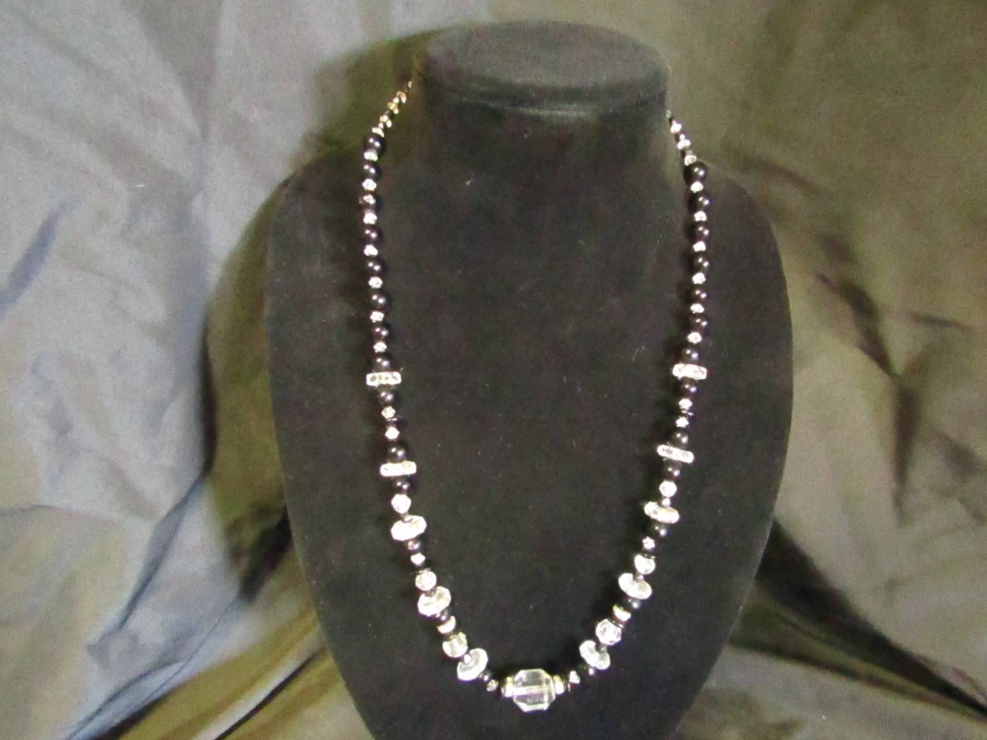 Vtg. Schwarze Perle & Klare Kristallperlen Halskette von TripleRBoutique