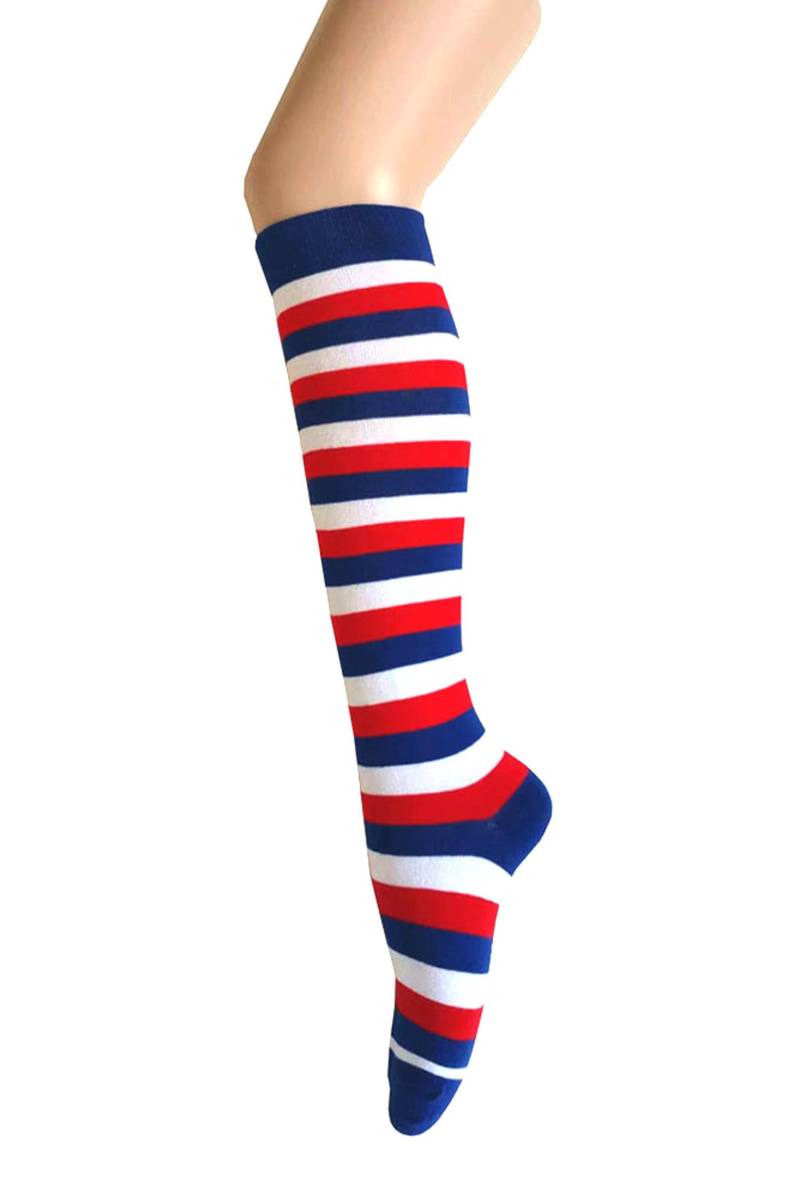 Damen Und Mädchen Blau Mit Rot Weiß Zebra Streifen Knie Hoch Kleid Socken Damen Und Mädchen Blau Mit Rot Weiß Zebra Streifen Knie Hoch Kleid Socken von Triplemplus