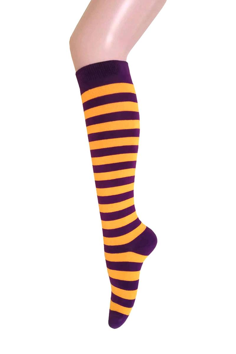 Frauen Und Mädchen Lila Mit Gold Gelb Zebra Streifen Kniehohes Kleid Socken von Triplemplus