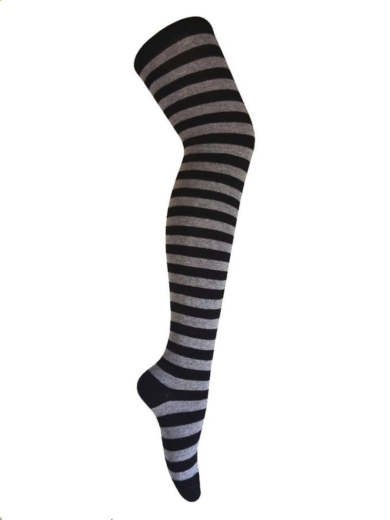Frauen Und Mädchen Schwarz Grau Halloween Kostüm Zebra Streifen Overknee High Kniestrümpfe von Triplemplus