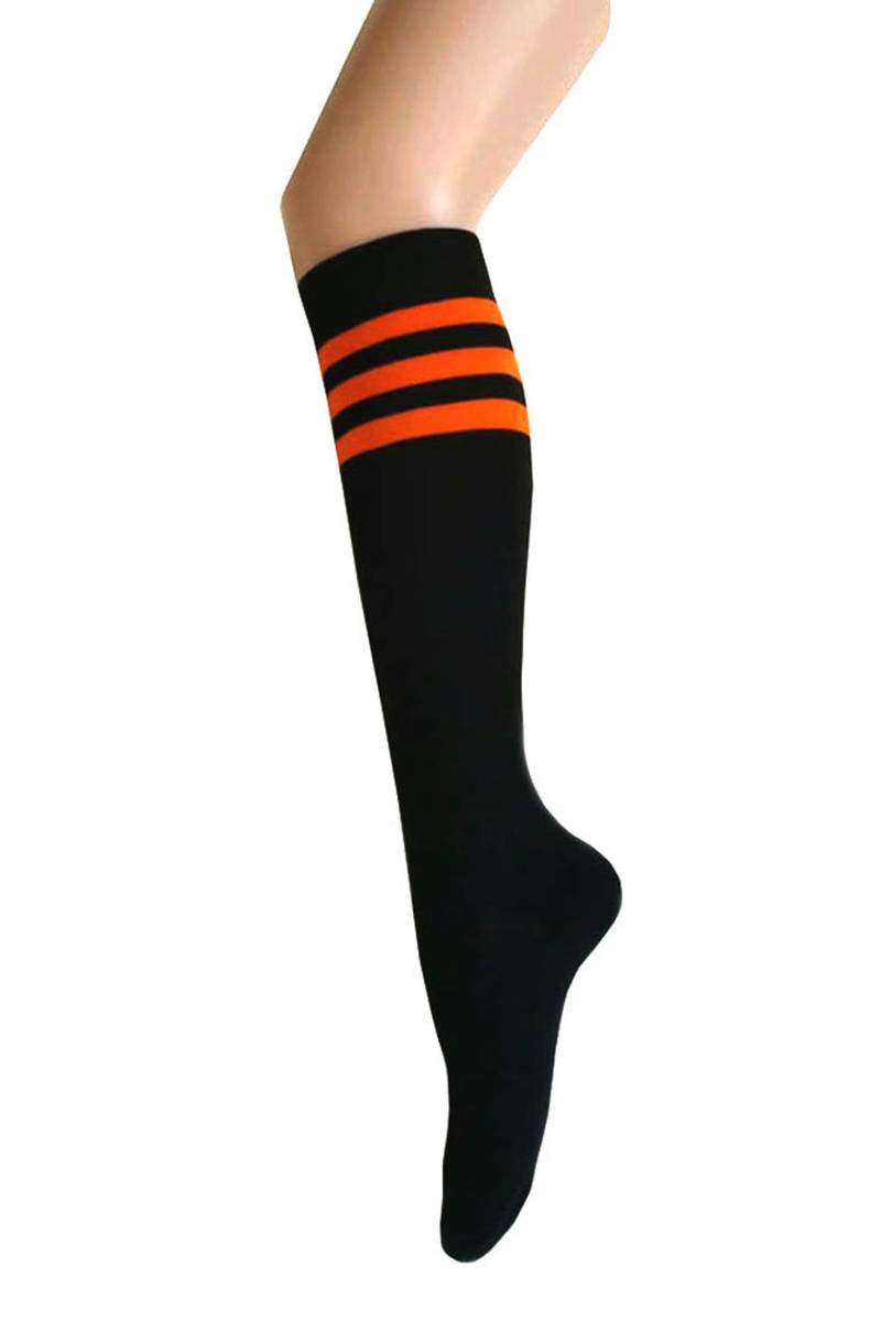 Frauen Und Mädchen Schwarz Mit Dreifachen Orange Streifen Halloween Kostüm Kleid Socken von Triplemplus