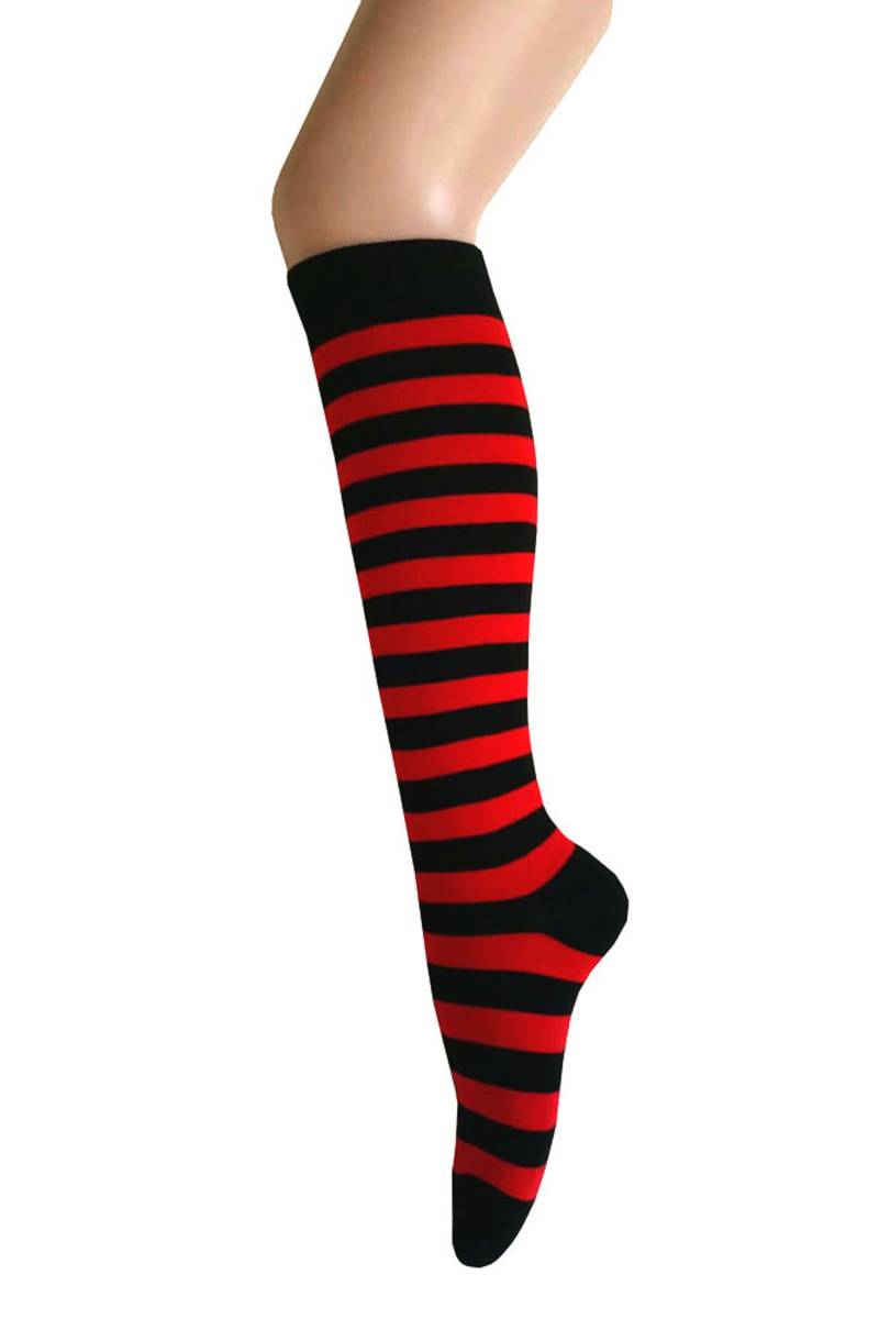 Frauen Und Mädchen Schwarz Mit Roten Zebrastreifen Kniehohe Kleid Socken von Triplemplus