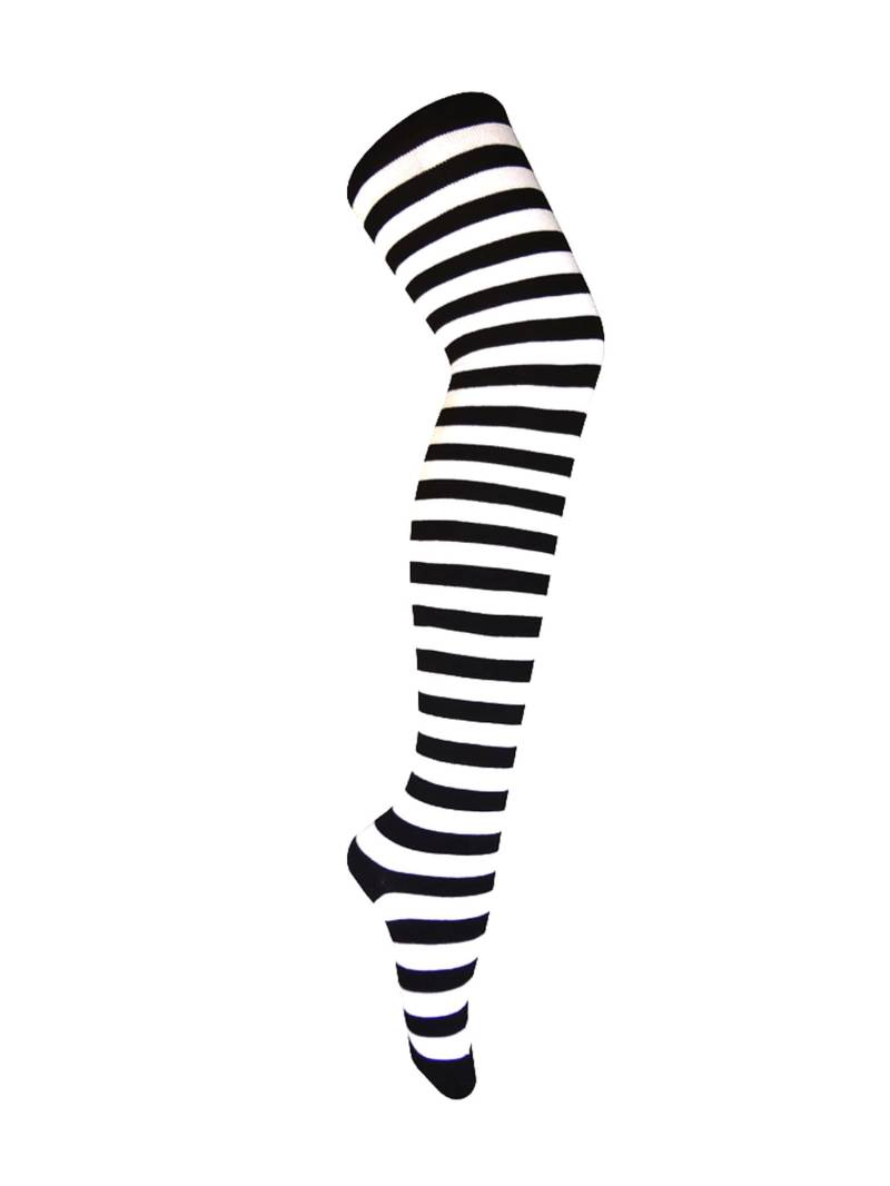 Frauen Und Mädchen Weiß Schwarz Halloween Kostüm Zebra Stripes Overknee Socken von Triplemplus