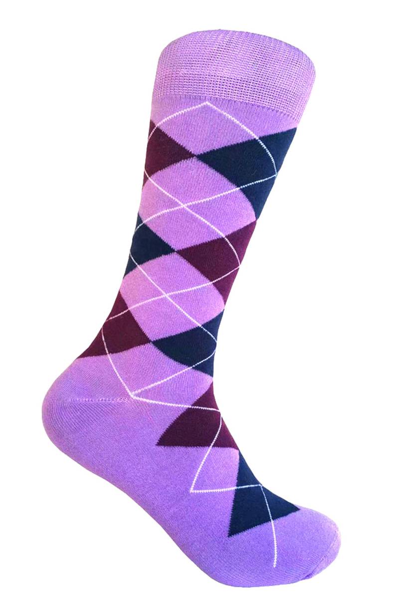 Herren Prime Lavendel Farbe Argyle Plain Dress Casual Socken Und Krawatte Set von Triplemplus