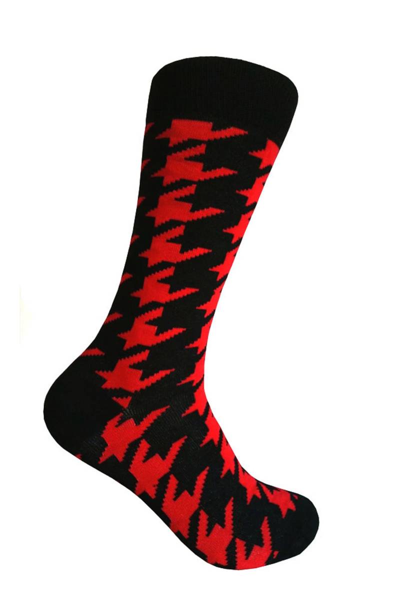 Triple M Plus Herren Schwarz Mit Rotem Hahnentritt-Muster Neuheit Kleid Socken Krawatte Fliege Einstecktuch in Verschiedenen Paket von Triplemplus