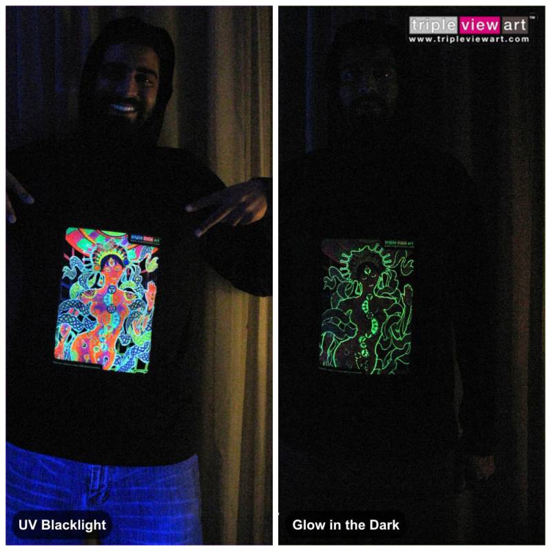 Chakra Girl Uv Schwarz Licht Fluoreszierend & Glow in The Dark Phosphorescent Psychedelic Psy Goa Trance Art Club Herren Hoodie von TripleviewArt