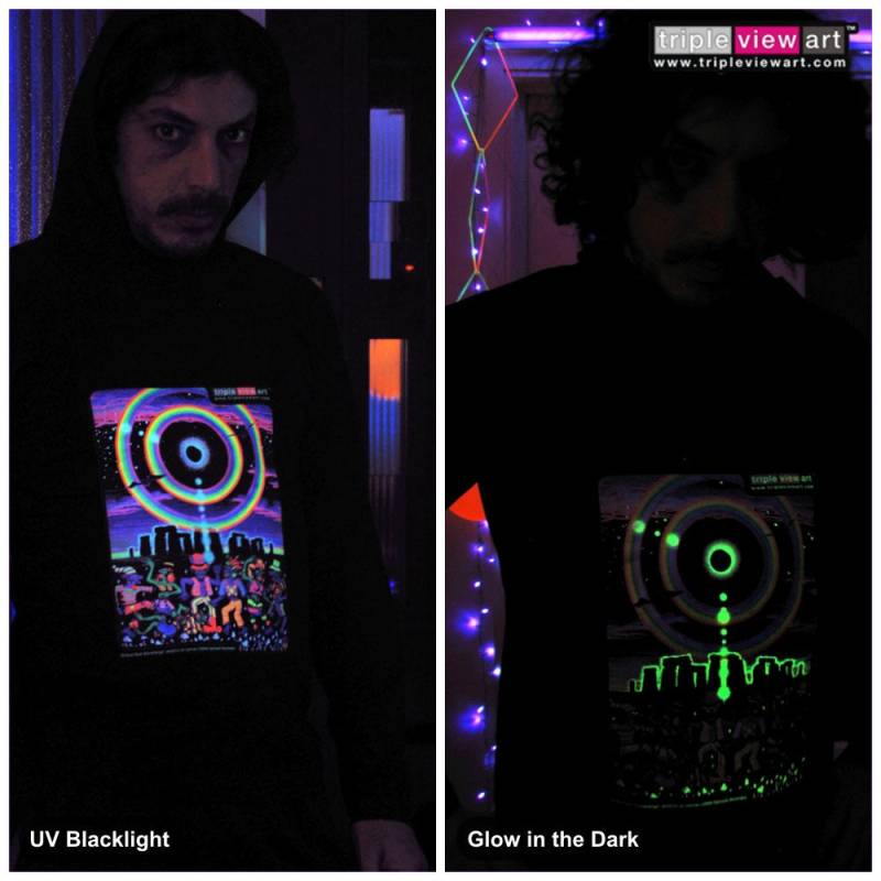 Eclipse Over Stonehenge Uv Black Light Fluorescent & Glow in The Dark Phosphorescent Psychedelic Psy Goa Trance Art Club Herren Hoodie von TripleviewArt