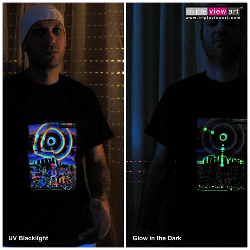Eclipse Over Stonehenge Uv Black Light Fluorescent & Glow in The Dark Phosphorescent Psychedelic Psy Goa Trance Art Club Herren T-Shirt von TripleviewArt