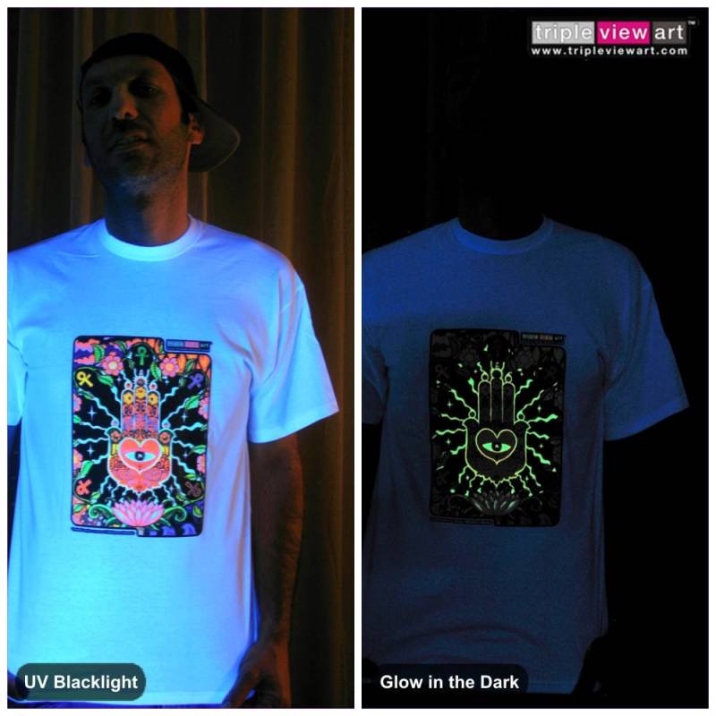 The Hand Uv Black Light Fluorescent & Glow in Dark Phosphorescent Psychedelic Psy Goa Trance Art Club Herren T-Shirt von TripleviewArt