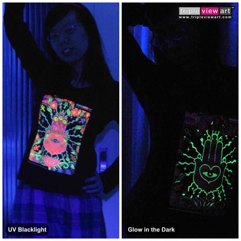 The Hand Uv Schwarzlicht Fluoreszierend & Glow in Dark Phosphorescent Psychedelic Psy Goa Trance Art Club Damen Hoodie von TripleviewArt