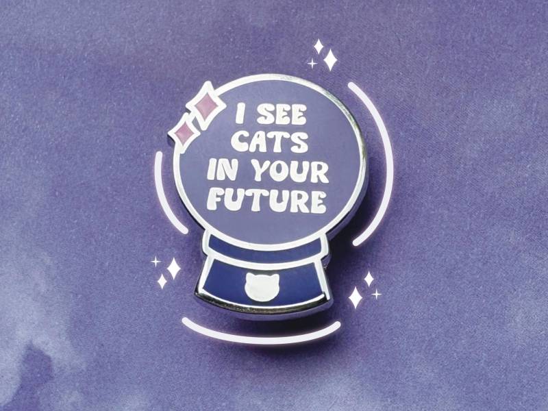 I See Cats in Your Future Kristallkugel Hard Enamel Pin Silber, Lila, Flieder Und Rosa - Perfekt Als Geschenk Für Katzenliebhaber Hexe von TrippinSarah