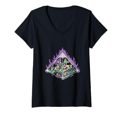 Damen Psychedelic Fungi Beleuchtete Heilige Geometrie Kleidung T-Shirt mit V-Ausschnitt Damen Psychedelic Fungi Beleuchtete Heilige Geometrie Kleidung T-Shirt mit V-Ausschnitt von Trippy Mushroom Pyramid Psychedelic Graphic