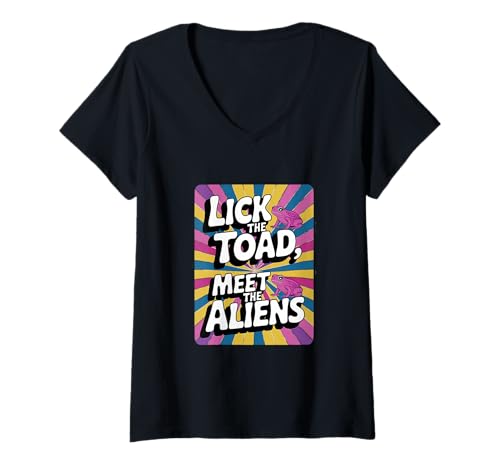 Damen Lick the Toad Meet the Aliens - Trippy Alien Humor T-Shirt mit V-Ausschnitt Damen Lick the Toad Meet the Aliens - Trippy Alien Humor T-Shirt mit V-Ausschnitt von Trippy Toad Visions – Psychedelic Alien Humor