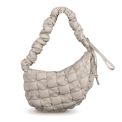 Puffer Bag Gesteppte Gepolsterte Tragetaschen für Frauen Puffy Hobo Geldbörse Leichte Daunen Baumwolle Crossbody Umhängetasche, Hellgrau von Trisapu