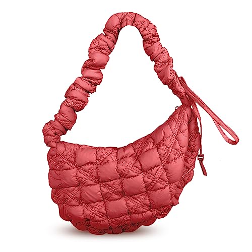 Puffer Bag Gesteppte Gepolsterte Tragetaschen für Frauen Puffy Hobo Geldbörse Leichte Daunen Baumwolle Crossbody Umhängetasche, Ziegelrot von Trisapu