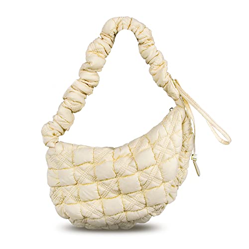 Puffer Bag gesteppte gepolsterte Tragetasche für Damen, Puffy Hobo-Geldbörse, leichte Daunen, Baumwolle, Crossbody-Tasche, Beige Puffer Bag gesteppte gepolsterte Tragetasche für Damen, Puffy Hobo-Geldbörse, leichte Daunen, Baumwolle, Crossbody-Tasche, Beige von Trisapu