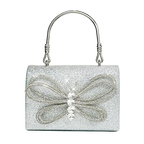 Trisapu Damen-Abendtasche mit glitzernder Schleife, Clutch, für Hochzeit, Party, Glitzer, Strass, Cocktail, Abschlussball, Silber 2, Formelle Abendtasche von Trisapu