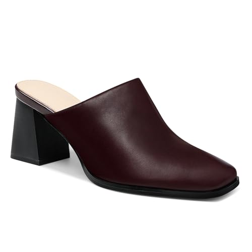 Trish Lucia Damen-Pantoletten mit klobigem Absatz und geschlossenem quadratischem Zehenbereich, Schlupfschuhe, lässig, rückenfrei, rotbraun, 39.5 EU von Trish Lucia