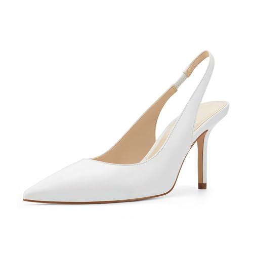 Trish Lucia Damen Slingback Spitze Stiletto Pumps Slip-on High Heels Büro Lady Sandalen Party Prom Dress Schuhe, Weiß, 40.5 EU von Trish Lucia