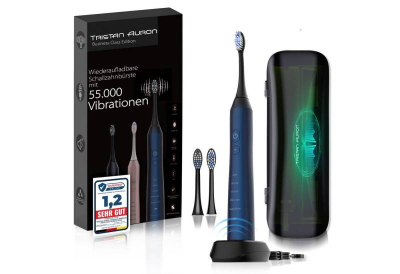 Tristan Auron Schallzahnbürste Elektrische Zahnbürste UV Case 55.000 VPM 2 Min Timer 60 Tage Akku, Aufsteckbürsten: 2 St., UV Reinigungsgerät, 5 Modis, extrem leise <65db, IPX7 Wasserdicht von Tristan Auron