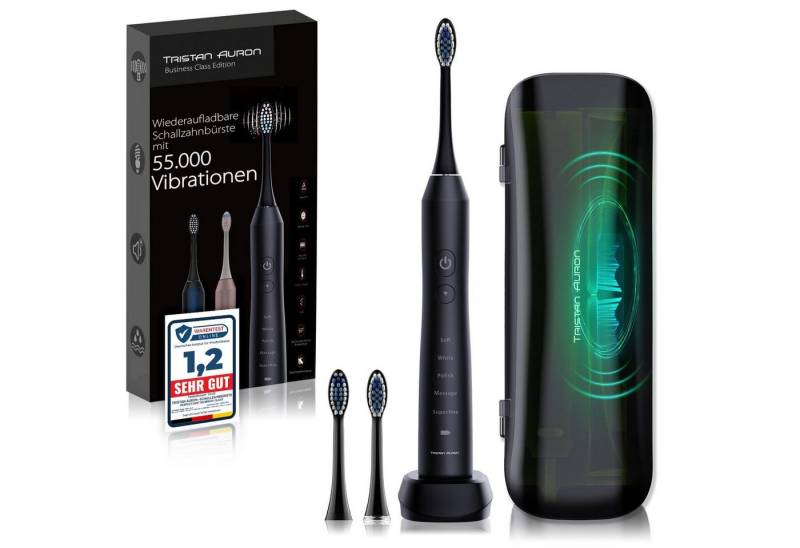 Tristan Auron Schallzahnbürste Elektrische Zahnbürste UV Case 55.000 VPM 2 Min Timer 60 Tage Akku, Aufsteckbürsten: 2 St., UV Reinigungsgerät, 5 Modis, extrem leise <65db, IPX7 Wasserdicht von Tristan Auron