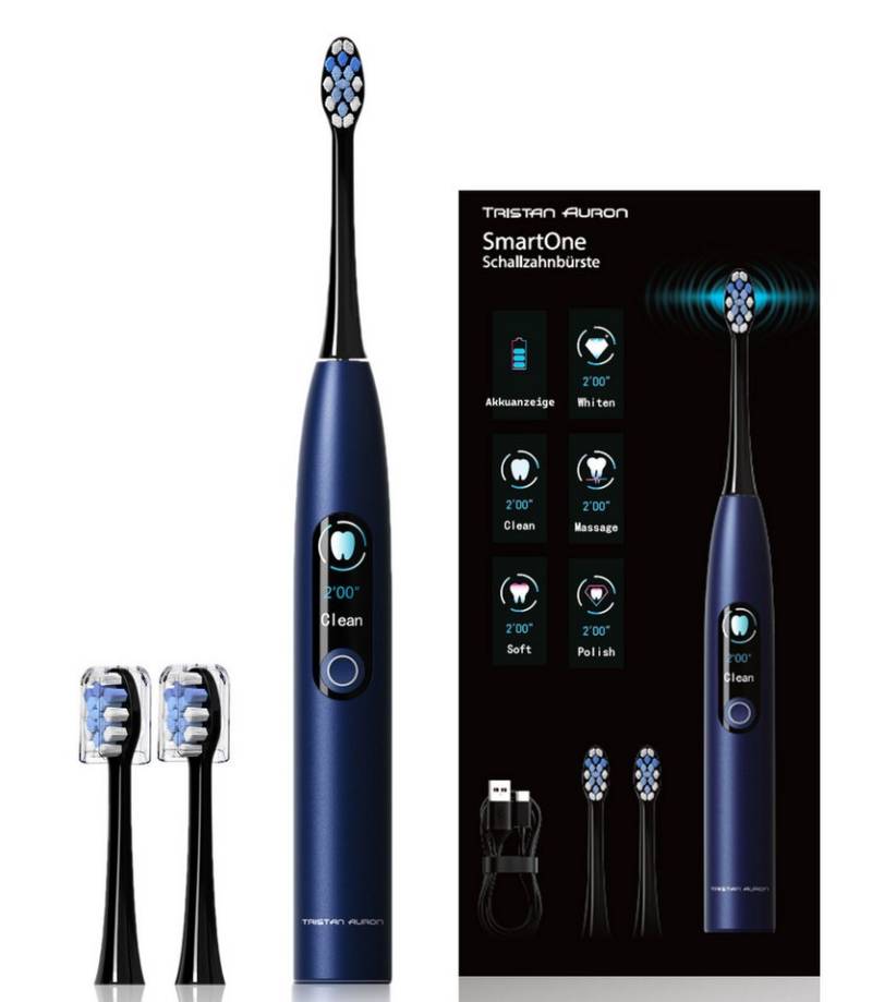 Tristan Auron Schallzahnbürste Elektrische Zahnbürste-5 Modi-48 000 VPM-USB C,6-8 Wochen Akku, Aufsteckbürsten: 2 St., Farbdisplay, Batterieanzeige, IPX7, 48 000 VPM, USB-C Ladung, leise von Tristan Auron