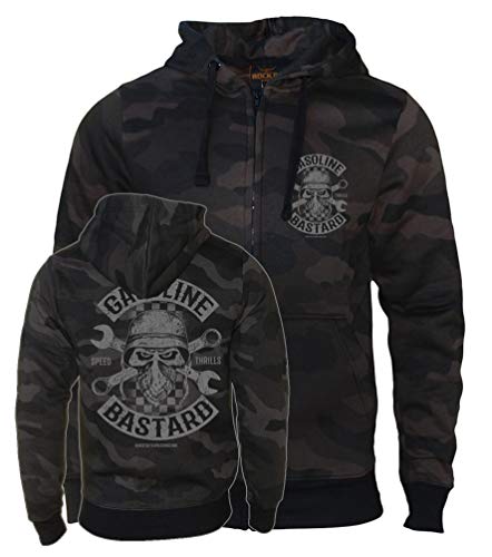 Gasoline Bastard Herren Camouflage Kapuzenjacke Zipped Hoodie Zipper Biker Jacke von Rock-IT Apparel Größen S-5XL Farbe Dark camo 3XL von Triton Style