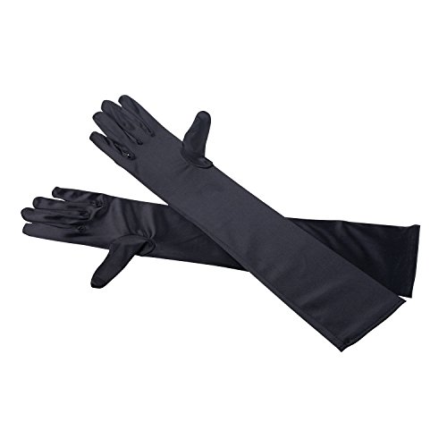 TRIXES Satin Damen Ellenbogen Handschuhe lang schwarz Abendgarderobe Cocktailparty von TRIXES