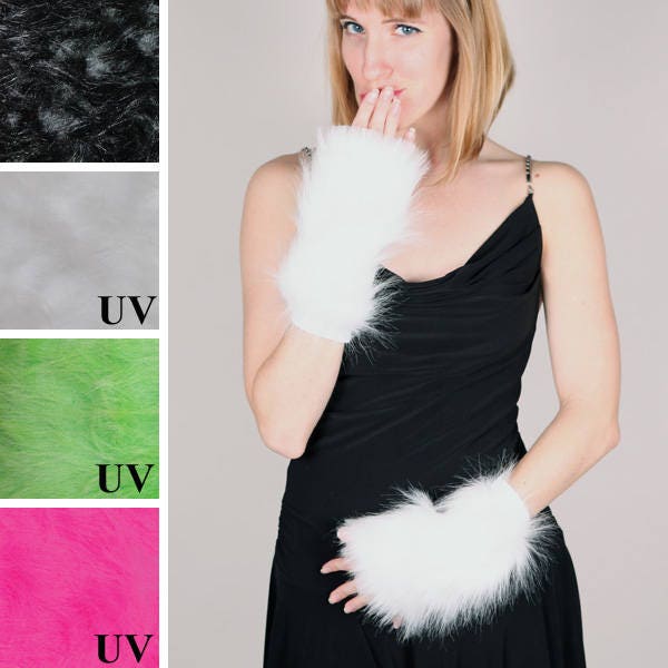 Cosplay Handschuhe Lange Weiße Fell Armstulpen Handstulpen Flauschige Fingerlose Katze Kostüm - Trixy Xchange von TrixyXchangeDotCom