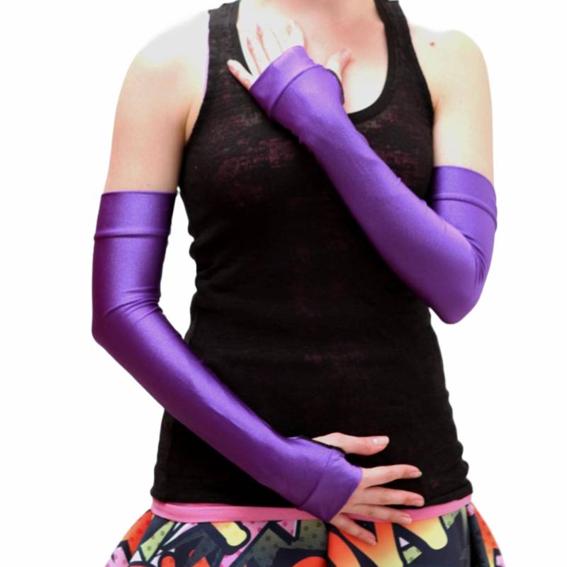 Erwachsenen Spandex Kostüm Lange Lila Handschuhe Gauntlet Cosplay Armstulpen Mit Fingerlöchern, Fingerlos - Trixy Xchange von TrixyXchangeDotCom
