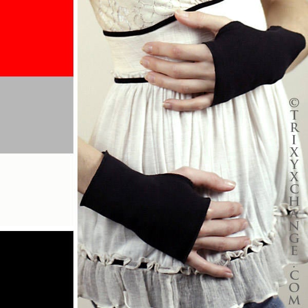 Herren Schwarze Handschuhe Schwarze Fingerlose Kurze Weiße Armstulpen Baumwoll-Armstulpen Rote Kostümhandschuhe - Trixy Xchange von TrixyXchangeDotCom