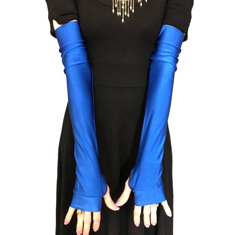 Königsblaue Kostüm Handschuhe Damen Cosplay Outfit Spandex Armstulpen Dehnbare Ärmel Pvc Look - Trixy Xchange von TrixyXchangeDotCom