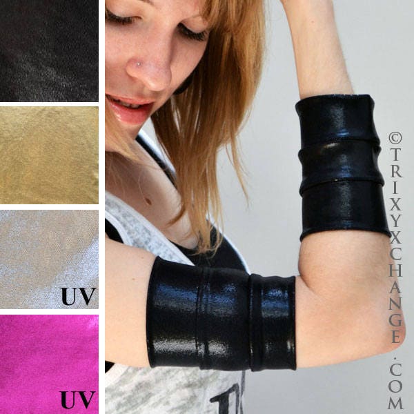 Kostüm Armstulpen Cosplay Schwarz Metallic Pink Spandex - Trixy Xchange von TrixyXchangeDotCom