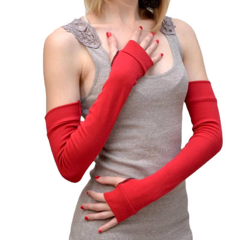 Lange Rote Armstulpen Baumwolle Rote Fibromyalgie Narbe Weiße Handstulpen - Trixy Xchange von TrixyXchangeDotCom