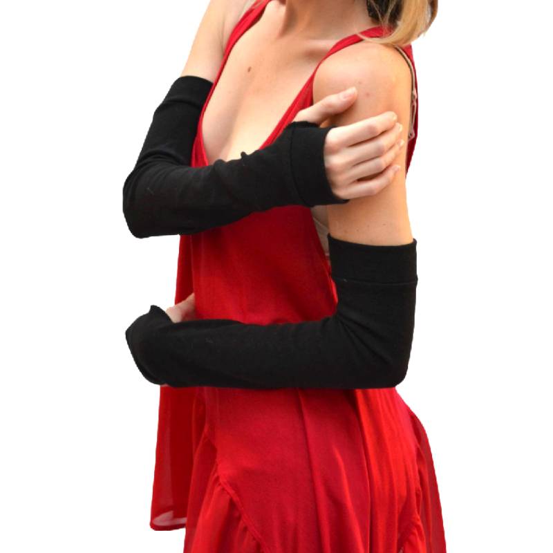 Lange Schwarze Handschuhe Cosplay Kostüm Armstulpen Mit Daumenlöcher Fingerlöcher - Trixy Xchange von TrixyXchangeDotCom