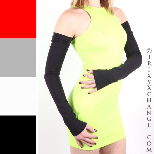 Lange Schwarze Handschuhe Weiße Cosplay Kostüm Weiß Armstulpen Rote Graue Arm Stulpen - Trixy Xchange von TrixyXchangeDotCom