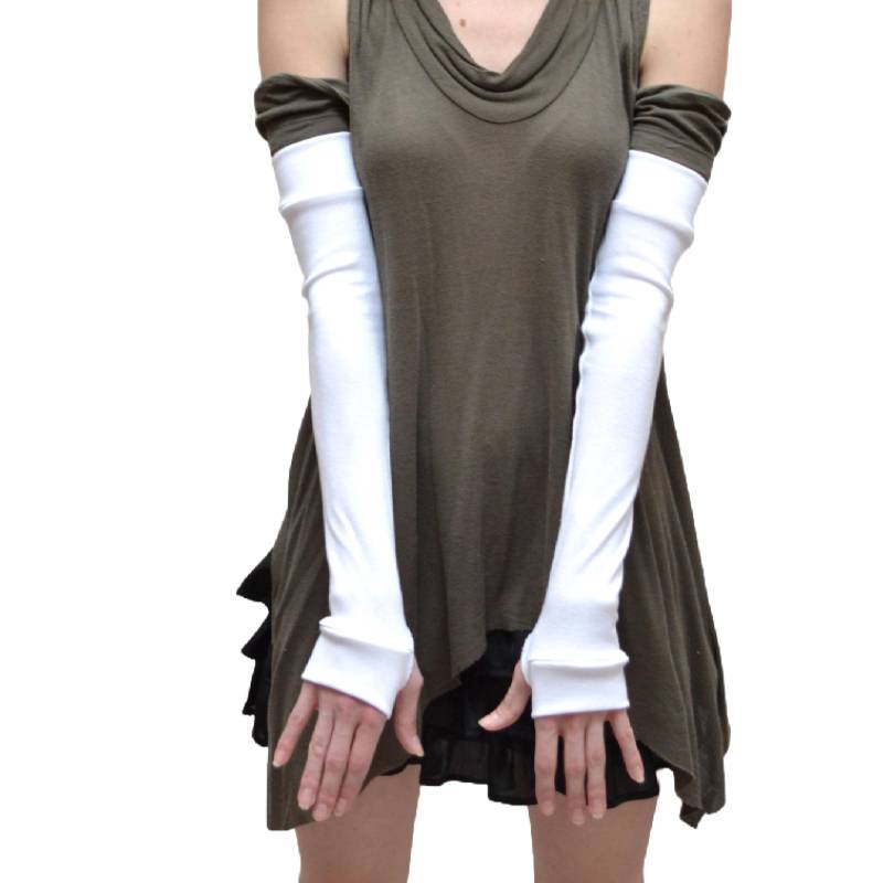 Lange Weiße Armstulpen Fingerlose Handschuhe Warme Baumwolle Grau Ellbogenlang Ärmel Warm - Trixy Xchange von TrixyXchangeDotCom