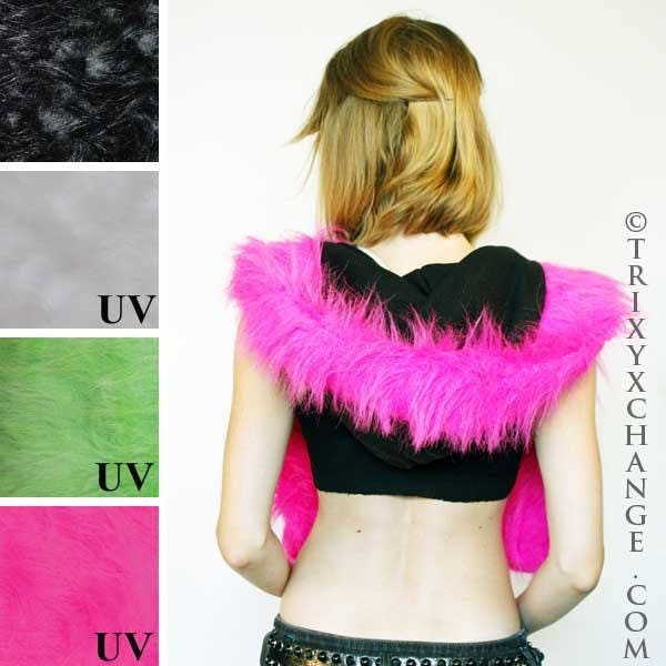 Pink Pelzmütze Schwarz Fleece Mütze Pelz Hoodie Scoodie Handmade Hut Handgemachter Cosplay Kostüm Raver Mantel Edm - Trixy Xchange von TrixyXchangeDotCom