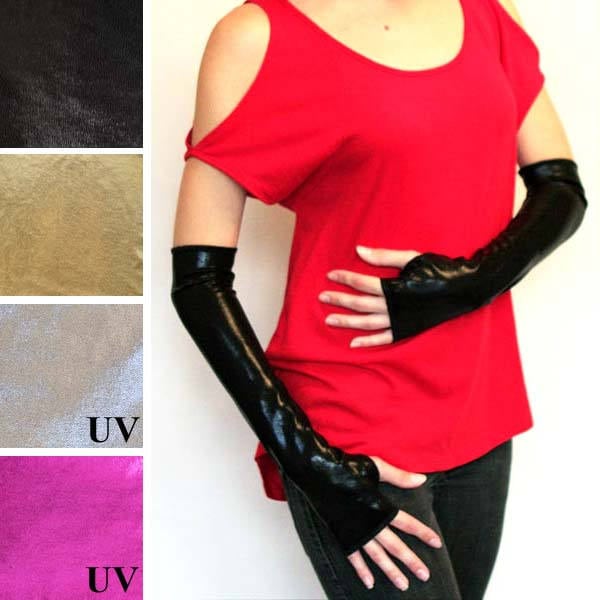 Schwarze Kostüm Handschuhe Cosplay Armstulpen Metallic Silberne Fingerlose Gold Pink - Trixy Xchange von TrixyXchangeDotCom